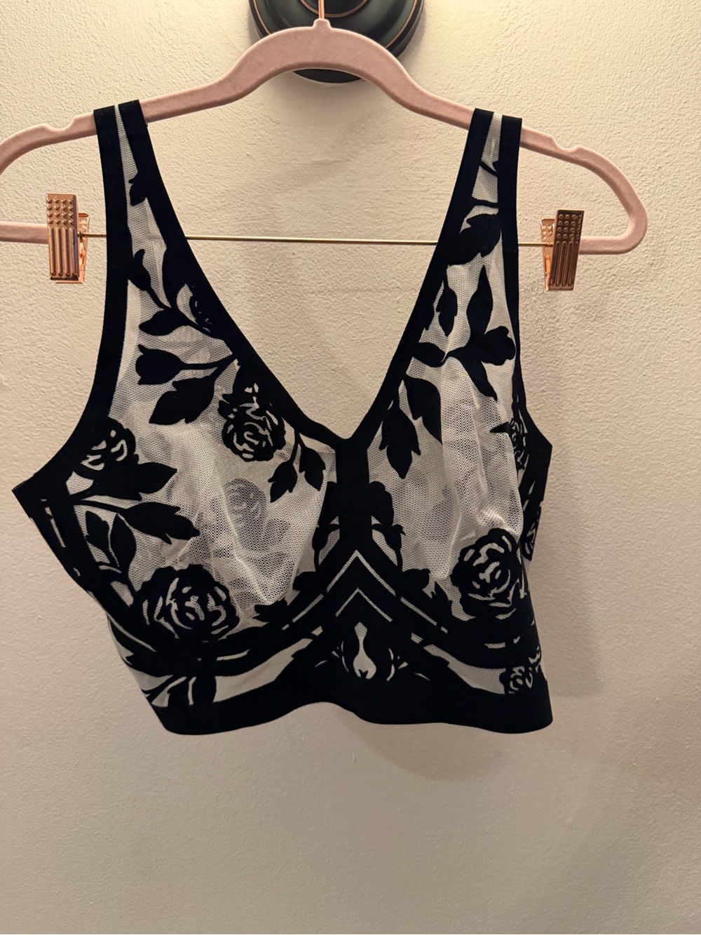 Floral Sheer Mesh Bralette - Black